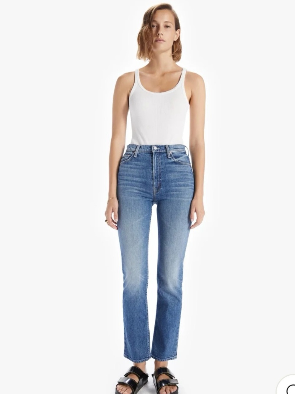 MOTHER High Waisted Rider Skimp Women's Straight-Leg Jeans in Cowboys Don’t Cry